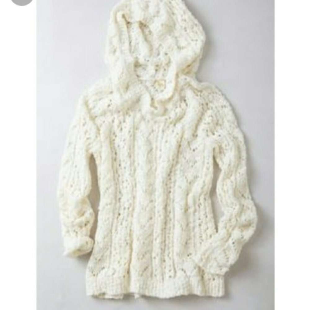 Anthropologie Creeping Lace Cream Hooded Sweater